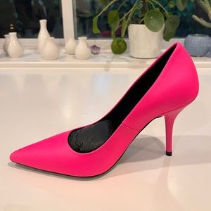 Hot pink leather pumps